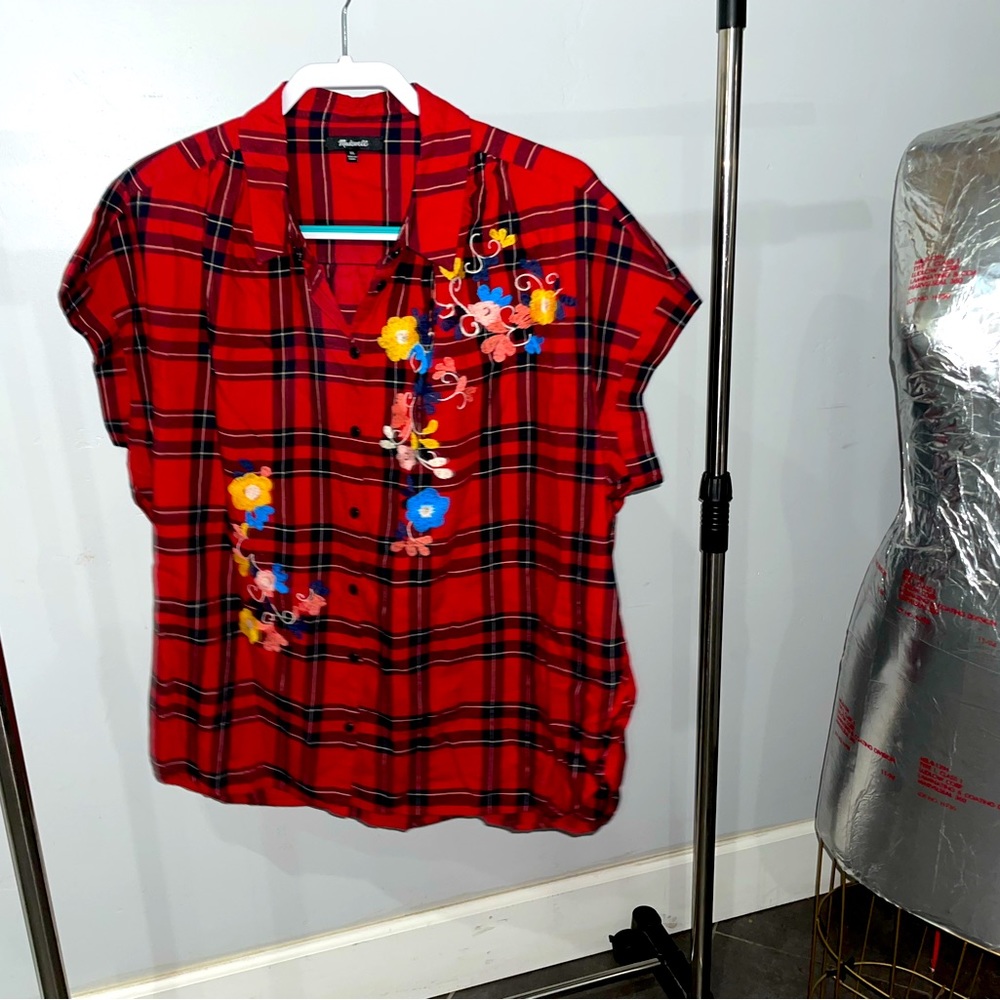 Madewell plaid floral top size xl